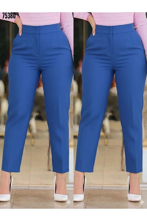 Kadın üste Oturan Paçası Bilek üzerinde Biten Krep Kumaş Pantolon 36 (S) - 50 (5XL)