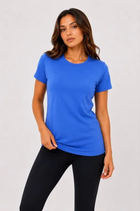 Basic Tişört Bisiklet Yaka Kısa Kol Günlük Yazlık Slim Fit T-Shirt - Mavi