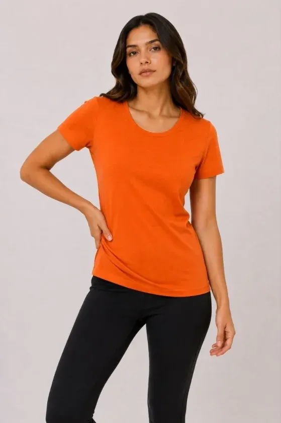 Basic Tişört Bisiklet Yaka Kısa Kol Günlük Yazlık Slim Fit T-Shirt - Turuncu