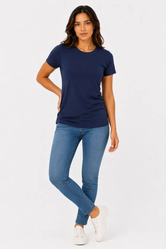 Basic Tişört Bisiklet Yaka Kısa Kol Günlük Yazlık Slim Fit T-Shirt - Lacivert