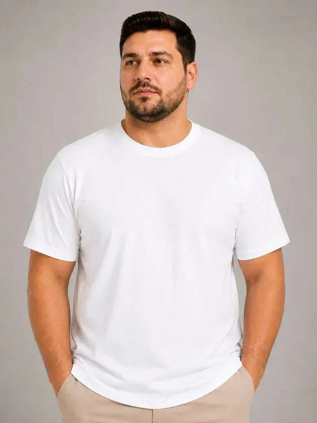 Erkek Battal Big Size Basic Tişört Bisiklet Yaka Rahat Kalıp T-Shirt - Beyaz