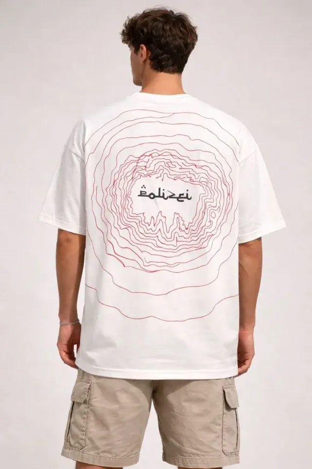 Erkek Bisiklet Yaka Baskılı Kısa Kollu Tişört Streetwear Günlük Basic Pamuklu T-shirt - Beyaz