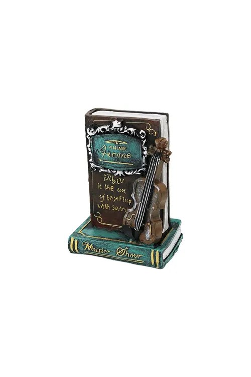 Kitap ve Keman Tasarımlı Biblo Kumbara - Vintage Model - Dekoratif Obje