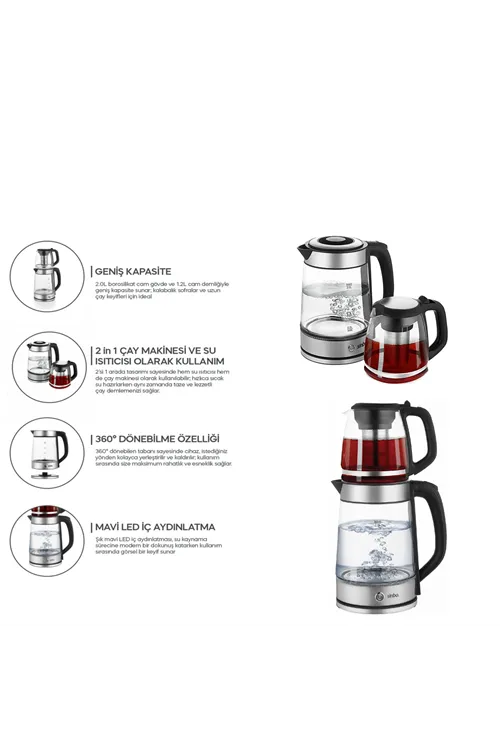 Sinbo 2'si 1 Arada Çaycı - Kettle - 2.0L + 1.2L Kapasite - Cam Gövde