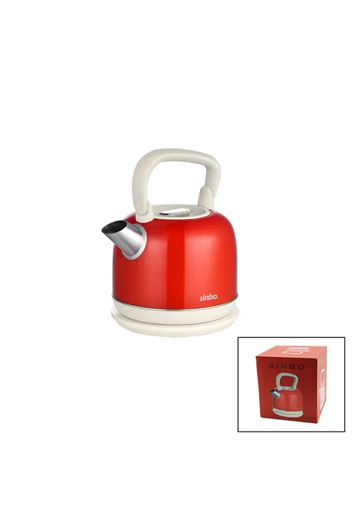 Sinbo Demlik Kettle Su Isıtıcı - Kırmızı - 2.2 Litre - Çelik - Retro Görünüm