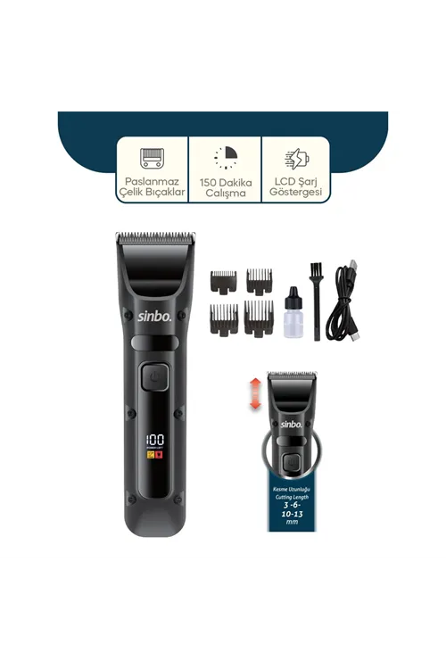 Sinbo Saç Sakal Kesme Tıraş Makinesi - USB Şarjlı - LCD Göstergeli