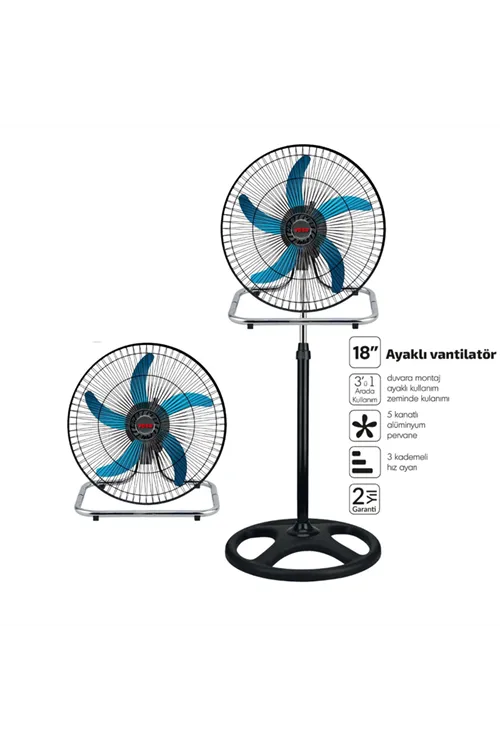 Sanayi Tipi Ayaklı Vantilatör - 5 Metal Kanatlı - 18 İnç 46 cm