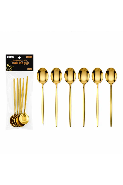 6 Parça Tatlı Kaşığı Seti - Gold Renk - Paslanmaz Çelik