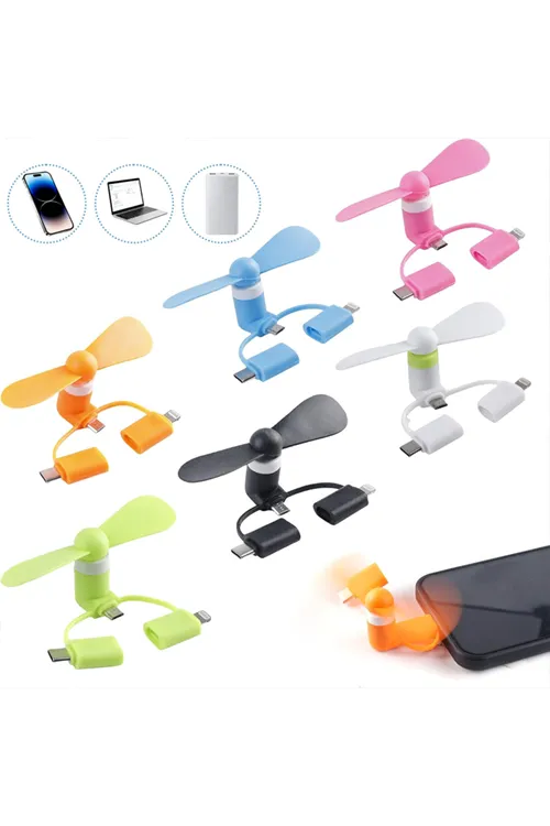 Mini Telefon Fanı - Lightning - Type-C - Micro USB Girişli - Sessiz