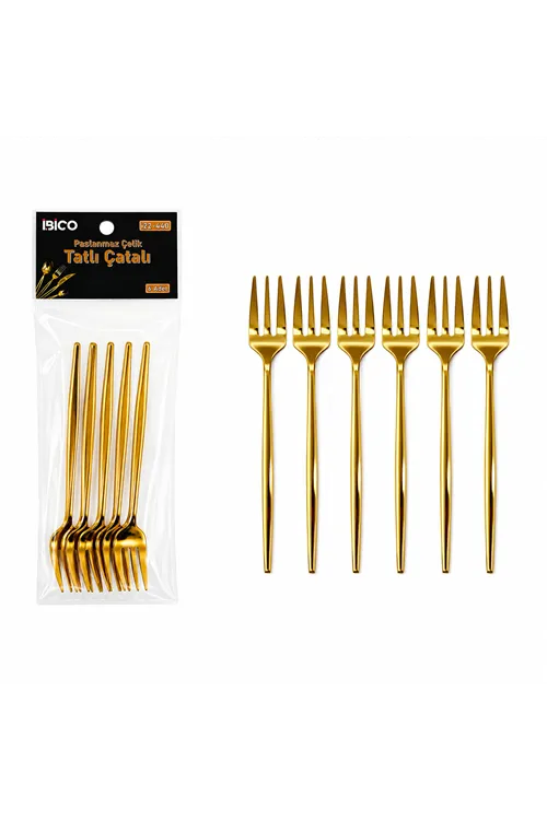 6 Parça Tatlı Çatalı Seti - 13 cm - Gold Renk