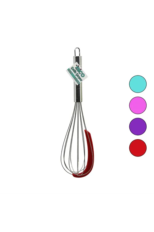 Krom Saplı Çelik Metal Çırpıcı - Renkli Silikon Kazıyıcılı - 30 cm