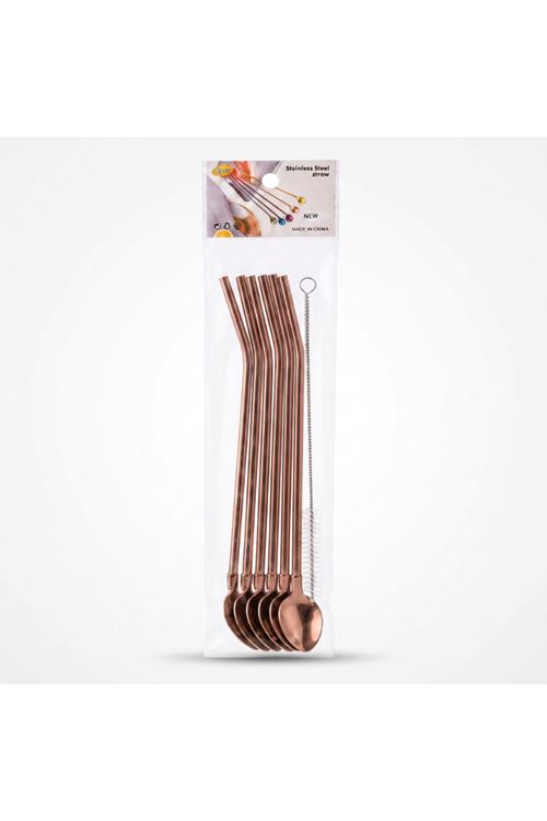6'lı Kaşıklı Pipet Seti - Bronz - Pipet Temizleme Fırçası
