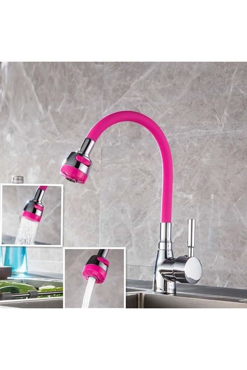 TBL Dekor® Oynar Başlıklı Tasarruflu Kubar Musluk Borusu ve Başlığı  Pembe