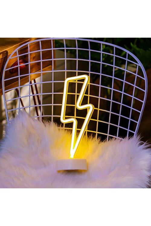 TBL Dekor® Dekoratif Şimşek Şeklinde Pilli Neon Led Lamba Süs Masa Lambası