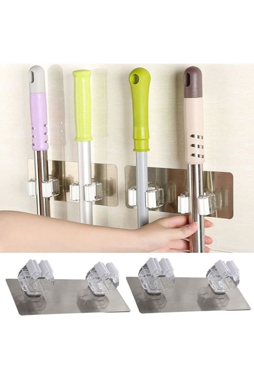 TBL Dekor® Pratik Organizer 4lü Yapışkanlı Fırça Paspas Mop Fırça Sabitleyici Ergonomik Alet Aparatı