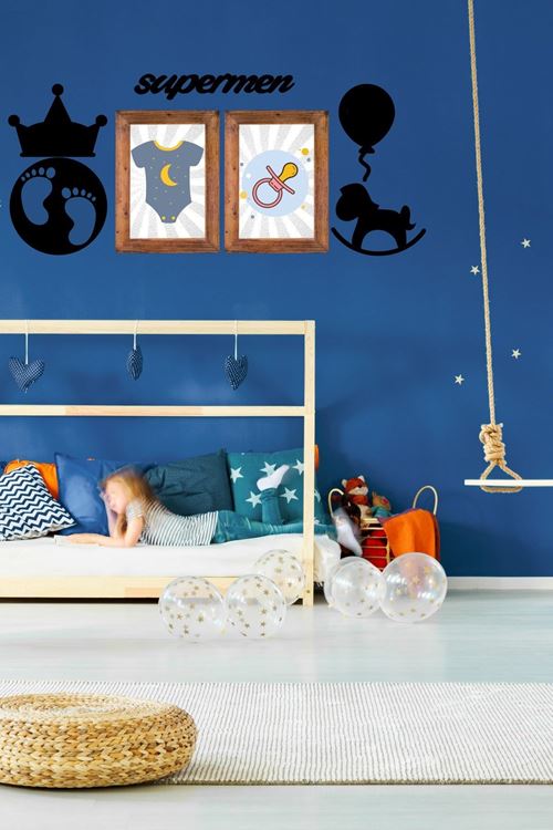 TBL Dekor® DECO103 Supermen Dekoratif Duvar Süsü Tablo Aksesuar Ahşap Tasarım Hediye Pano Sticker Seti
