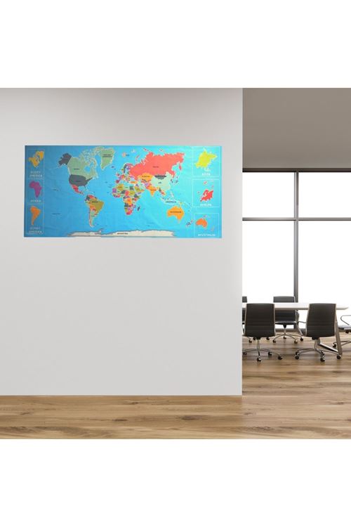 TBL Dekor® Renkli Atlas Dünya Haritası Manyetik Yapıştırıcı Gerektirmeyen Duvar Stickerı 118 CM * 56 CM