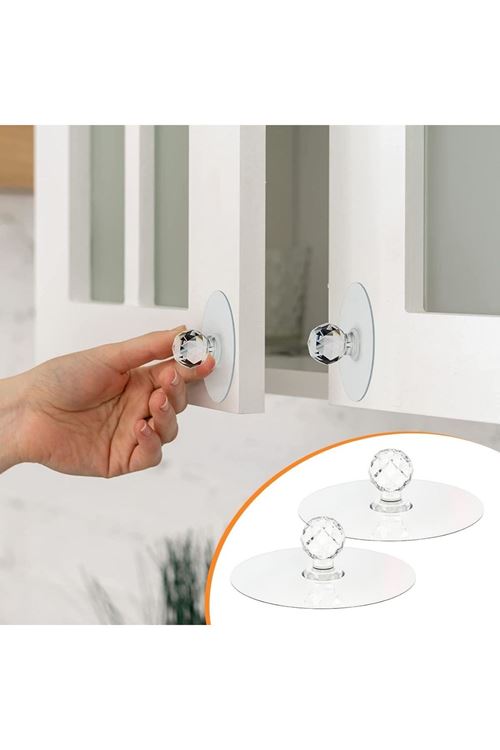 TBL Dekor® 2 Adet Kristal Kendiliğinden Güçlü Yapışkanlı Kulp Askısı Tutma Kolu