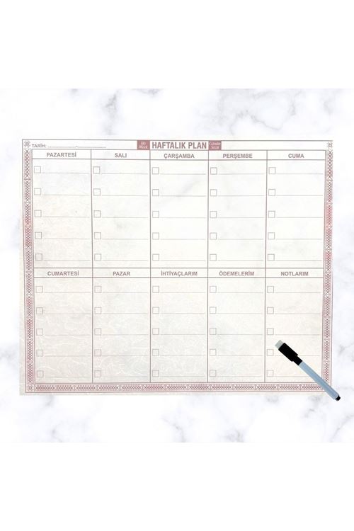 TBL Dekor® Şeffaf Kendiliğinden Yapışkanlı Kalemli Haftalık Planlayıcı 40cm-50cm