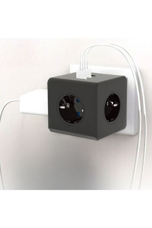 TBL Dekor® Isıya Dayanıklı Termal Akım Korumalı ve Çocuk Korumalı 3 Priz Girişli 3 USB Girişli Küp Priz