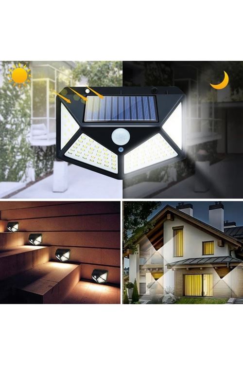 TBL Dekor® 100 Ledli 3 Farklı Aydınlatma Ayarlı Solar Güneş Enerjili Hareket Sensörlü Bahçe Duvar Lambası
