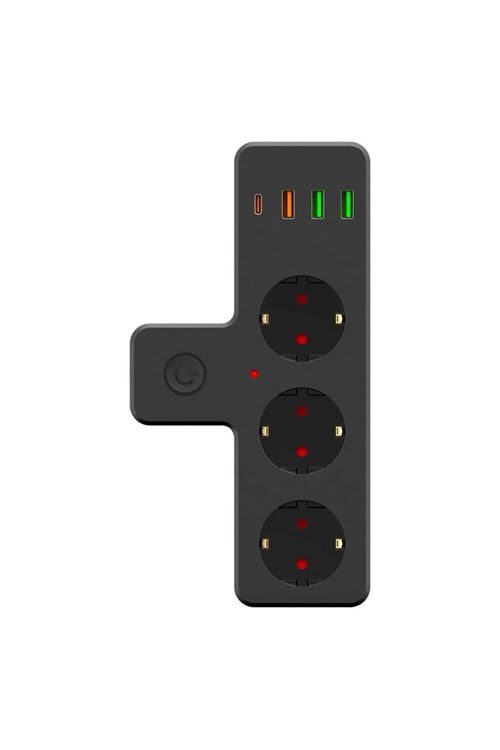 TBL Dekor® Termal Akım Korumalı 3 Adet Soket,3 Adet USB ve 1 Adet Type-C Girişli 20w Priz Model 3397