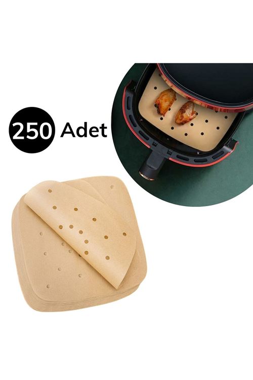 TBL Dekor® 250 Adet Air Fryer Pişirme Kağıdı Tek Kullanımlık Hava Fritöz Yağ Geçirmez Yapışmaz Gıda Pişirme Kağıdı Delikli Kare Model