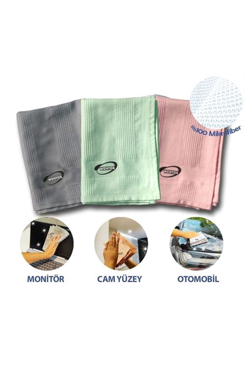 TBL Dekor® İz Bırakmayan Mikrofiber Temizlik Bezi 3'lü Set Cam ve Ayna Silme Toz Alma Temizlik Bezi
