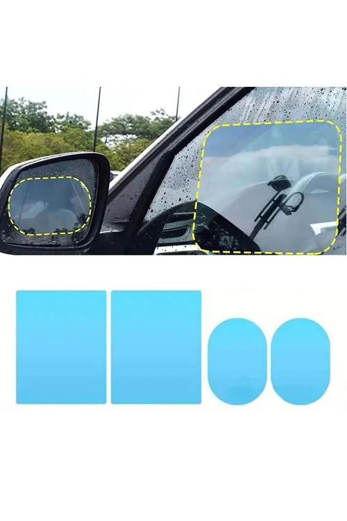 TBL Dekor® 4 Parça Yan Aynalar ve Yan Camlar İçin Araç Ayna Yağmur Kaydırıcı ve Cam Buğu Önleyici Film Seti