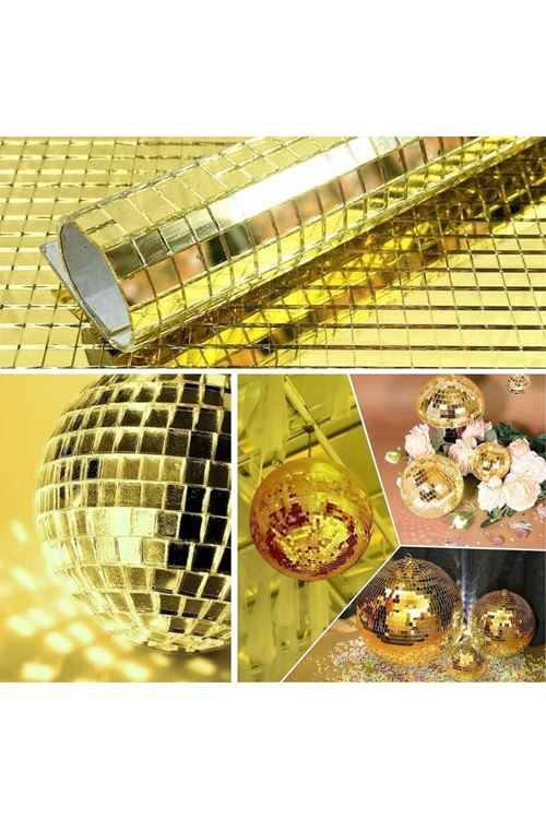 TBL Dekor® Kare Gold Cam Mozaik Fayans Çıkartmaları El İşi Kare Cam Fayans Kendinden Yapışkanlı Aynalı Dekor Panel 30x30 Cm