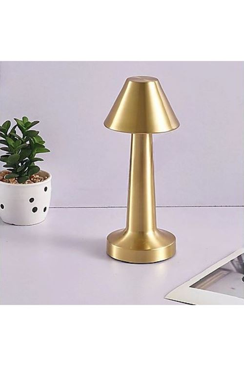 TBL Dekor® Çatı Model Gold Renk Şarjlı Dokunmatik 3 Renkli LED Masa Lambası