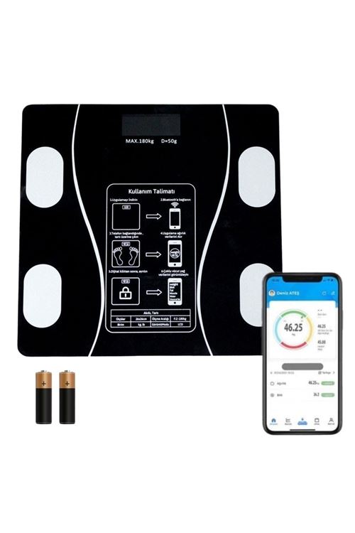 TBL Dekor® Dijital Baskül Yağ Ölçer Fonksiyonlu Akıllı Baskül Bluetooth Bağlantılı Tartı