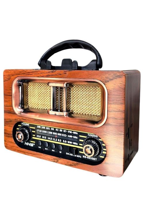 TBL Dekor® Büyük Boy Retro, Nostaljik, Ahşap Tasarım Bluetooth Hoparlörlü, Şarjlı, Taşınabilir FM/AM Destekli Radyo NS-6635