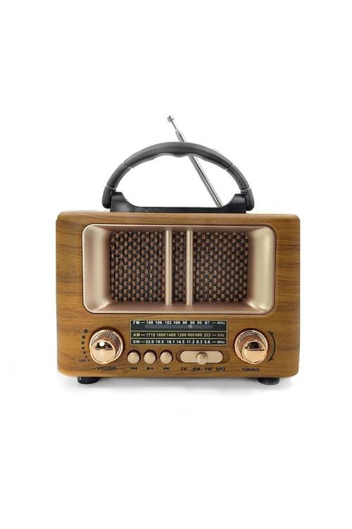 TBL Dekor® Küçük Mini Boy Retro Ahşap Tasarım Bluetooth Hoparlörlü Radyo – FM/AM Destekli, Şarjlı ve Taşınabilir Radyo NS-8108
