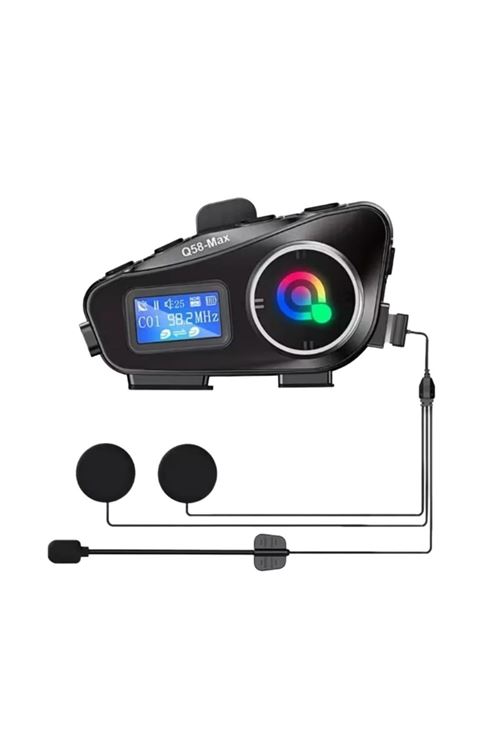 TBL Dekor® Q58 Motorsikletler İçin Fener Özellikli SD Kart Bölümlü LCD Ekranlı Kablosuz Bluetooth Kulaklıklı – Suya Dayanıklı Kask Kulaklığı