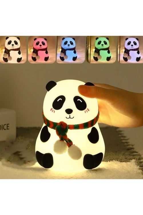 5 Farklı Renk Modlu Panda Figürlü Pofuduk LED Gece Lambası–Yumuşak Dokulu Çocuk Odası ve Dekoratif Şarjlı Ortam Işığı