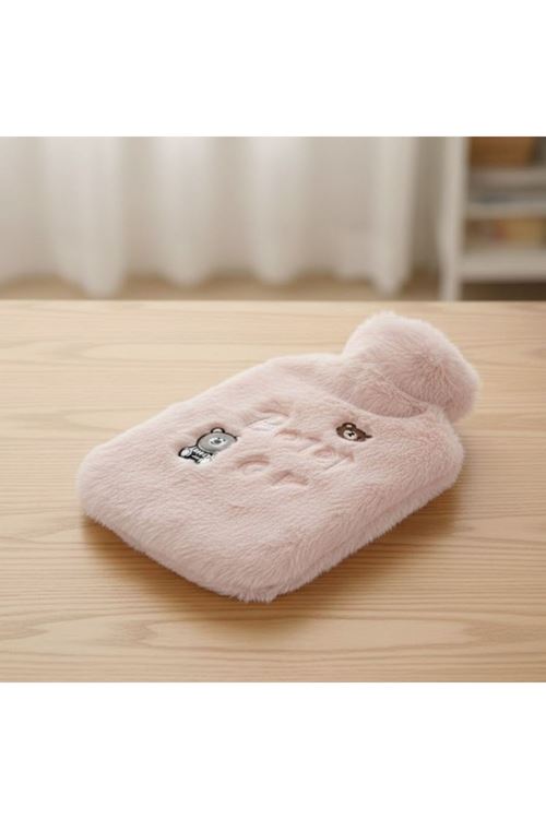 Işıklı Ayıcıklı Figürlü Pembe Peluş Sıcak Su Torbası 1 Lt – Yumuşak Kılıf, Uzun Süre Sıcak Tutan Termal Su Torbası