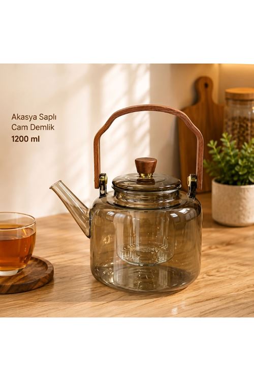 Akasya Saplı Demlik - 1200 ml - Borosilikat Cam