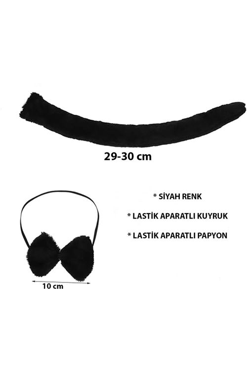Siyah Kuyruk ve Papyon Seti - Kostüm Aksesuarı - Çocuk ve Yetişkin Uyumlu