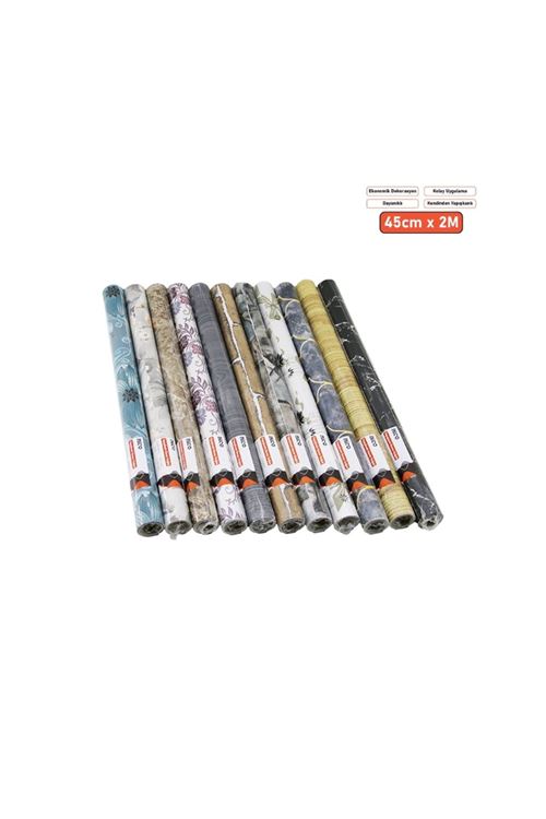 Desenli Folyo Duvar Kağıdı - 2 m x 45 cm - Karışık Desenler - Kendinden Yapışkanlı