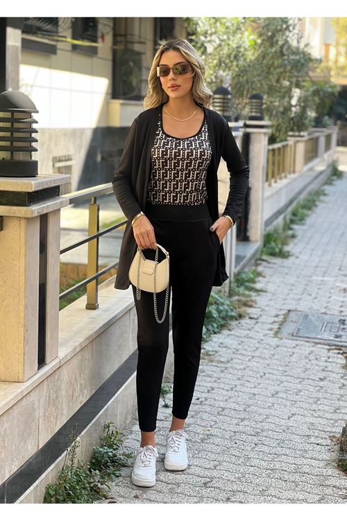 Kadın Uzun Kollu Krep üçlü Takım