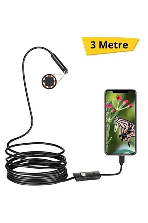 3 Metre Yılan Kamera - Android Destekli - LED Işıklı - IP67 Su Geçirmez