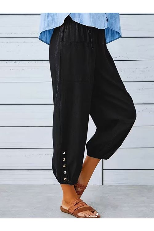 Kadın Beli Lastikli Bağcıklı Düğme Detaylı Pantolon