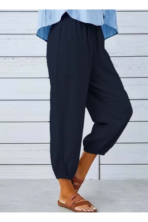 Kadın Beli Lastikli Bağcıklı Düğme Detaylı Pantolon