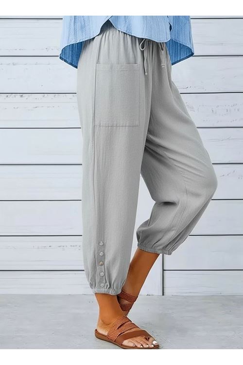 Kadın Beli Lastikli Bağcıklı Düğme Detaylı Pantolon