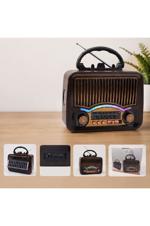 Solar Nostalji Müzik Kutusu - Şarjlı - FM Radyo - Bluetooth Özellikli - Retro Tasarımlı