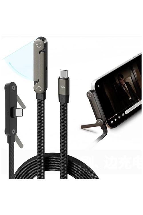 Örgülü Type-C to Type-C Şarj Kablosu - Katlanabilir Telefon Standlı - Hızlı Şarj Destekli - 240W