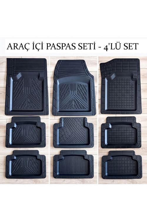 Araç İçi Paspas Seti - 4'lü Set - Karışık Desenler - Kauçuk - Kaymaz Yüzey