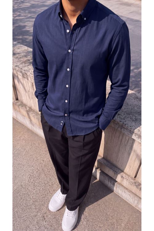 Erkek Standart Kesim Gabardin Kumaş Uzun Kollu Gömlek