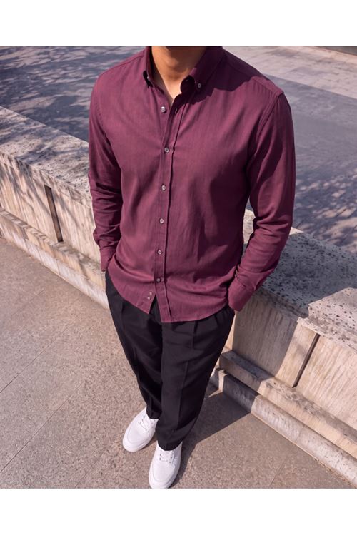 Erkek Standart Kesim Gabardin Kumaş Uzun Kollu Gömlek